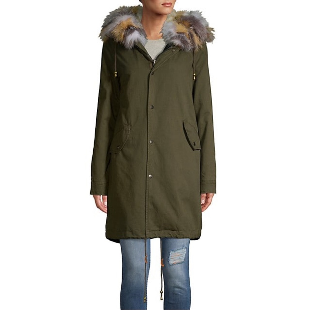 Adrienne Landau Dyed Rabbit & Fox Fur Cotton Parka